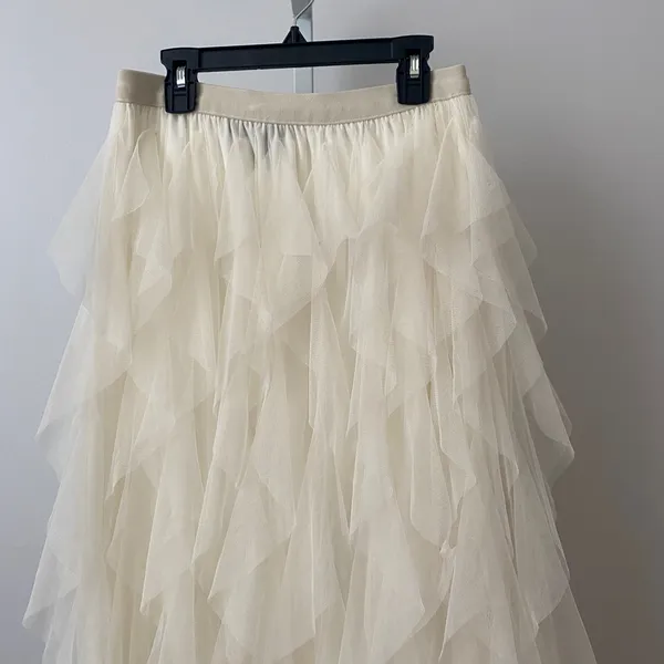 Soho Apparel Tulle Fairy Ethereal Boho Dainty Ruffle Tiered Maxi Skirt M Cream - Image 2