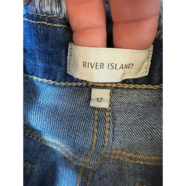 River Island Denim Cutoff Shorts Distressed Frayed Hem Blue Jeans Womens Size 12 - Image 6
