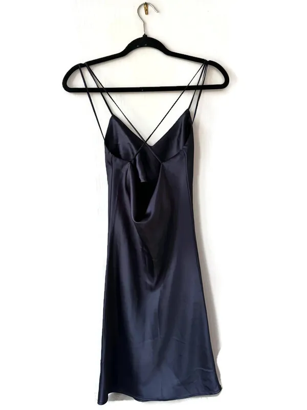Topshop Navy Blue Satin Style Mini Slip Dress - Image 2