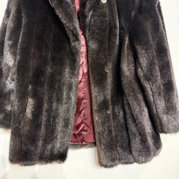 Black Faux Fur Vintage Jacket Sz M - Image 4