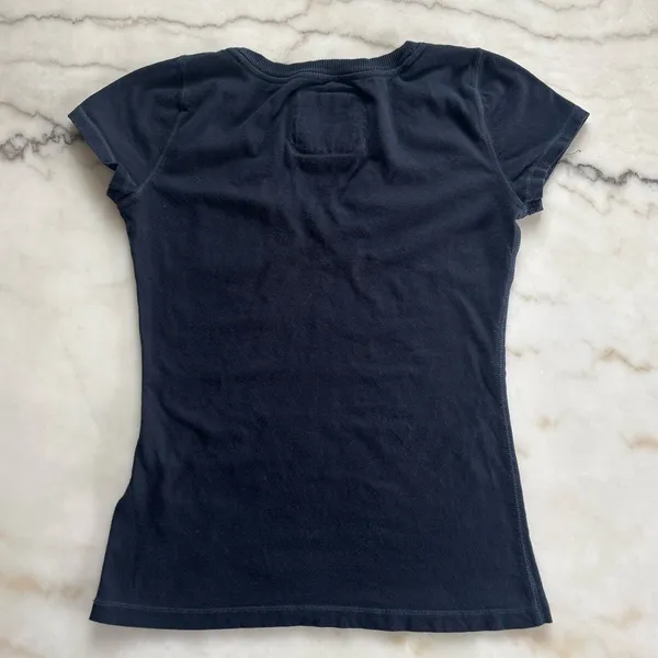 Vintage Abercrombie & Fitch Navy Blue Baby Tee Y2K VNeck Pocket T-Shirt Size S - Image 3