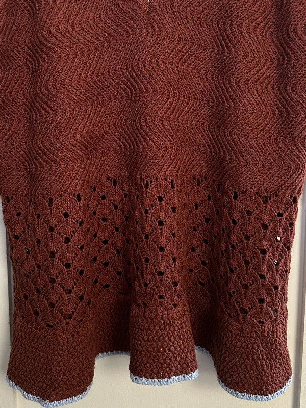 A New Day Crochet Knit Tank Top Brown Blue Trim Camisole XL NWOT - Image 9
