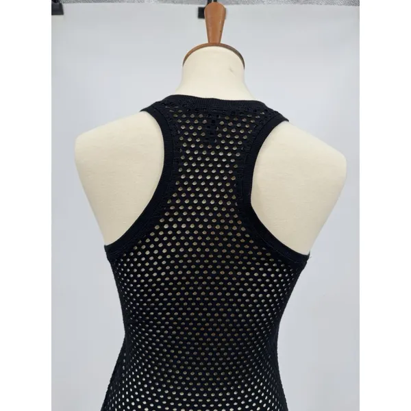 BCBGMaxAzria Etania Mesh Tank Dress Black Raw Hem Mini Bodycon Cover up Beachy S - Image 4