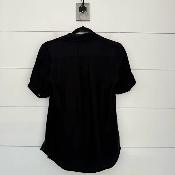 Women’s Vintage Small Black 100% Silk Button Up Short Sleeve Blouse - Image 4