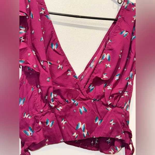 Free People Pretty Dayz Butterfly Wrap Crop Top Boho NWOT XL - Image 4