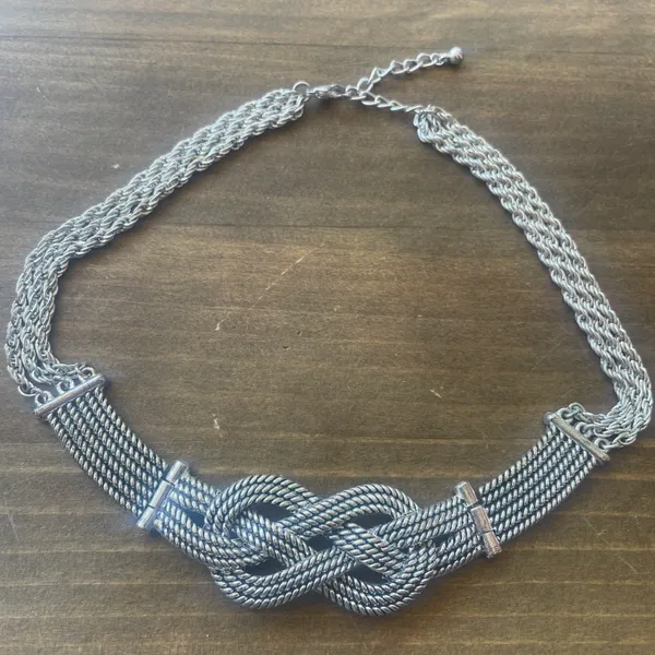 Weaved Knot Hinged Rope Chain Statement Necklace Silver - Image 5