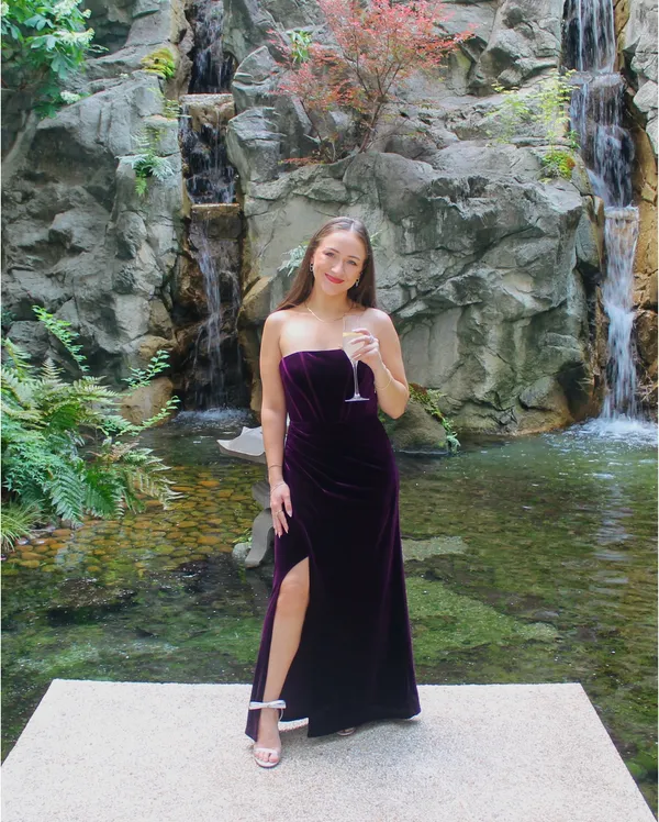 Azazie Larisa velvet strapless floor length dress Grape Size A6 4-6 - Image 11