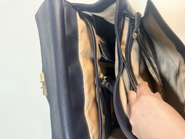Michael Kors Blue Saffiano leather crossbody satchel travel organizer purse bag - Image 13
