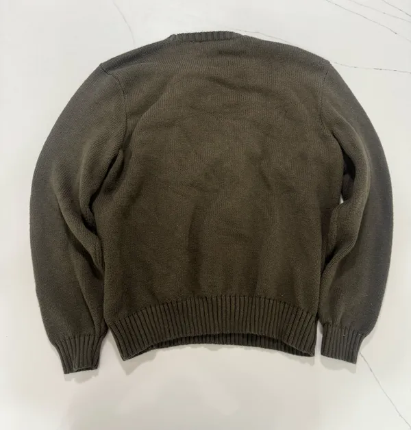 Polo Ralph Lauren Mens XL Brown Olive Cotton Knit Crewneck Sweater Red Pony - Image 2