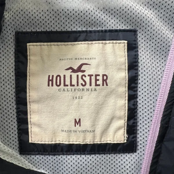 Hollister Hooded Windbreaker Jacket Medium Women Black Lightweight Casual Zip Up - Image 3