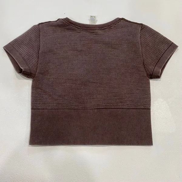 Aerie Offline XS Brown Ribbed Cropped T-Shirt Seamless Baby Tee - Image 4