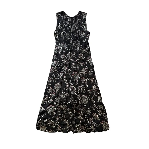 J.Crew Veranda Dress Size 12 Black Floral Midi Sleeveless Ruched Waist Boho - Image 5
