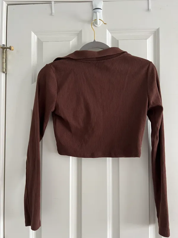 Zara Brown Ribbed Polo - Image 3