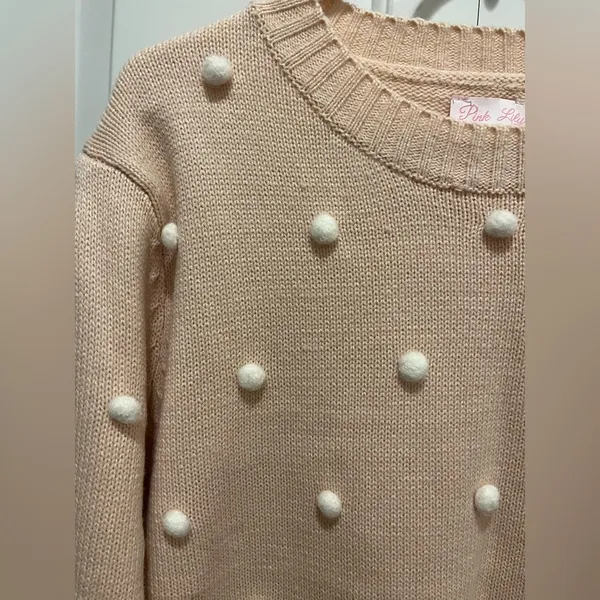 Pink Lily Adorable Light Pink Lightweight Pom Sweater Sz L EUC - Image 2