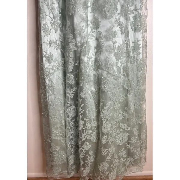 vtg Cassandra Stone Dress Womens 8 Sage Green Lace Gown Formal‎ Evening Beaded - Image 4