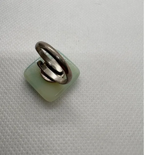 Vintage 925 Sterling Silver Art Glass Square Floral Adjustable Ring Size 6 Aqua - Image 9