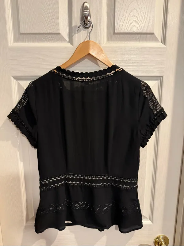 Ann Taylor Black Lace & Crochet Short Sleeve Top - Image 7