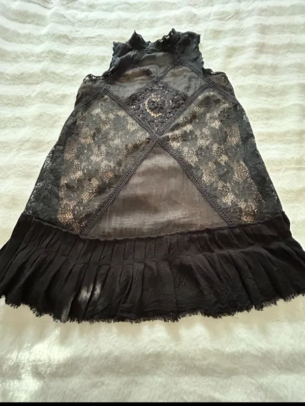 Free People ONE Black Lace Angel Dress Whimsigoth Cutout Size XS. - Image 6