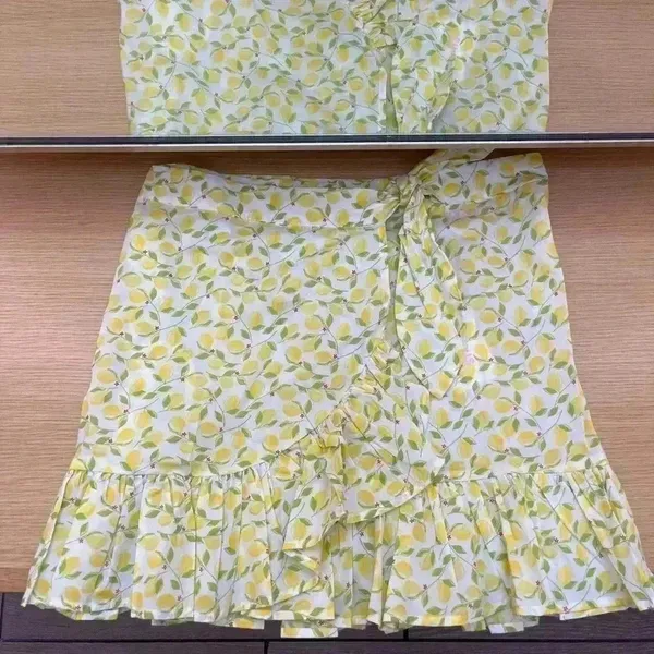 NWT SOLID & STRIPED Corey Pareo Coverup Wrap Skirt Cotton Lemon Print Yellow S - Image 2