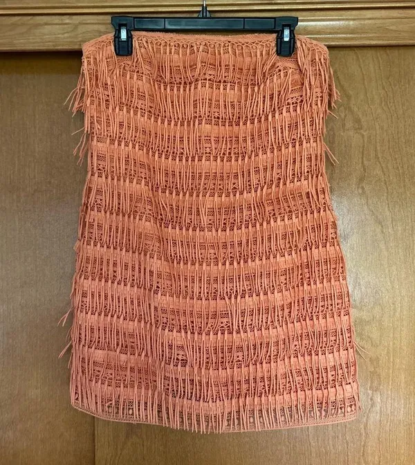 Anthropologie Let Me Be Fringed Tube Mini Dress in Orange Size Medium - Image 2