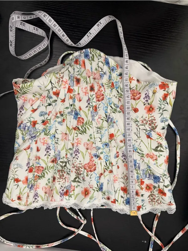Floral Lace-Trim Spaghetti Strap Corset Top - White/Multicolor - Image 4
