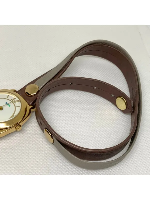 La Mer Collections Double Wrap leather band Gold Tone 30mm Watch quartz running - Image 5