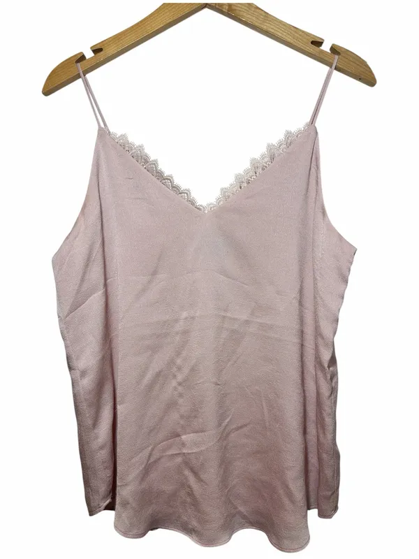 Express Blush Pink Lace Trim Camisole Chiffon Blouse - Image 2