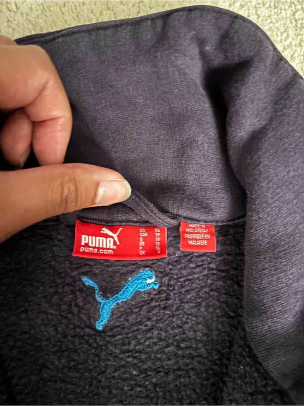 Puma Navy Zip-Up Bomber Jacket with Teal Logo - Image 2