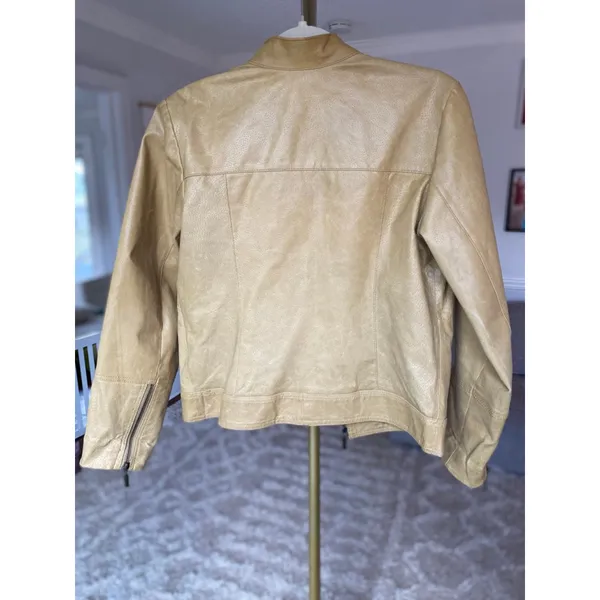 Ruff‎ Hewn Camel Leather Jacket Moto World Map-Lined Traveler Parisian Scandi - Image 3