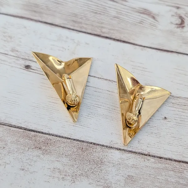 Vintage Clip On Earrings Gold Tone Large Triangular Statement - Image 6