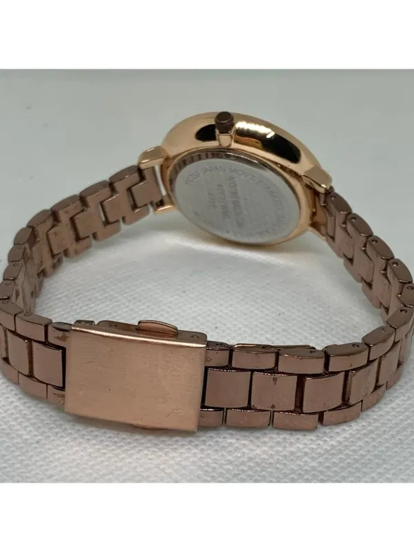 Accutime women’s watch brown tone quartz analog 35mm links bracelet running - Image 5