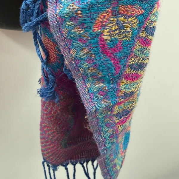 Jerusalem Pashmina Scarf Purple Pink Blue 100% Cashmere Paisley Fringe Wrap - Image 5