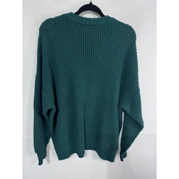 American Eagle Women's L Teal‎ Sweater Waffle Knit Pullover Cozy Relaxed Fit - Image 3