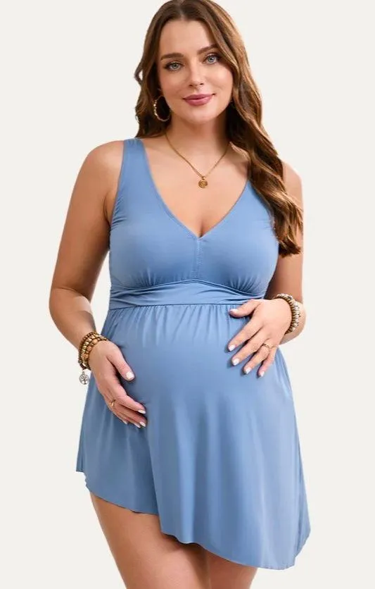  Maternity One Piece Swim Dress With Tie Side - Image 4