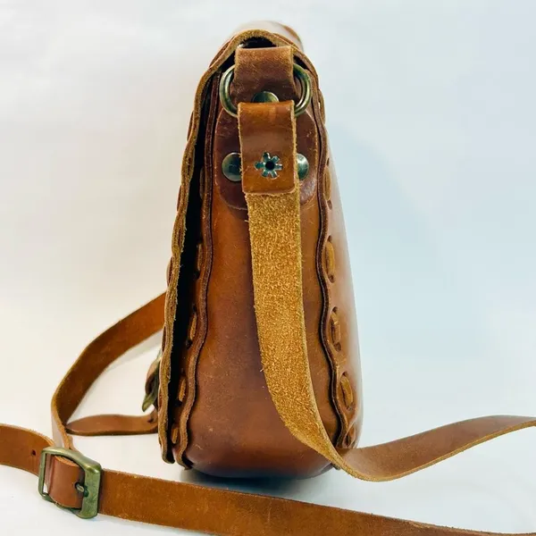 Mid Century 1960’s Brown Leather Hand Woven Saddle Bag EL CALIFORNIANS - Image 4