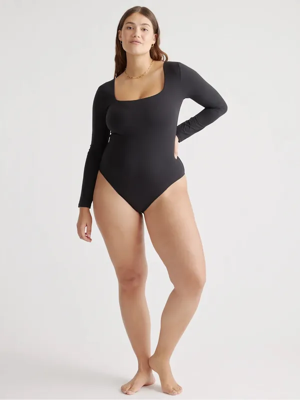 Quince Black Long-Sleeve Square Neck Bodysuit minimalist classic essentials L - Image 2
