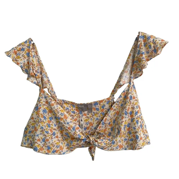 ASOS‎ Micro Floral Crop Tie Front Top Women's 8 Dainty Ruffle Sleeves Resort NEW - Image 5