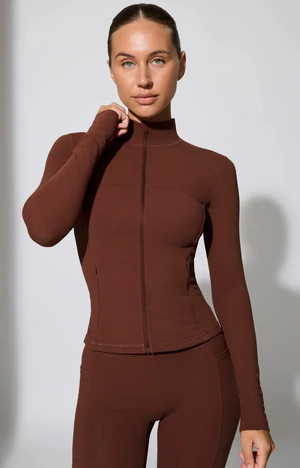 Oh Polly Bo & Tee fitted soft active full zip brown jacket - Image 2