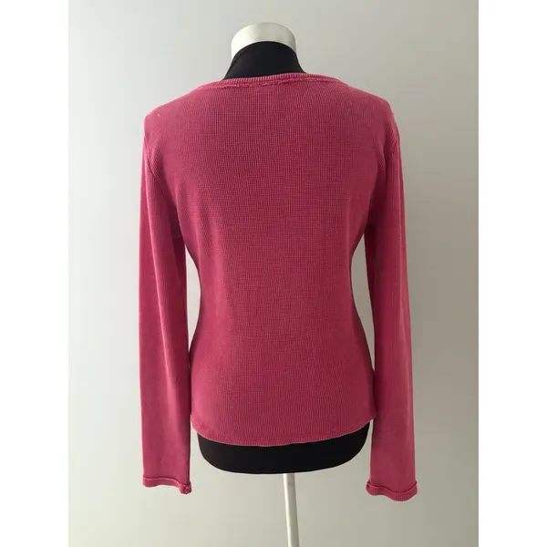 Pilcro Anthropologie Thermal Shirt Size L Pink Waffle Knit V-Neck - Image 3
