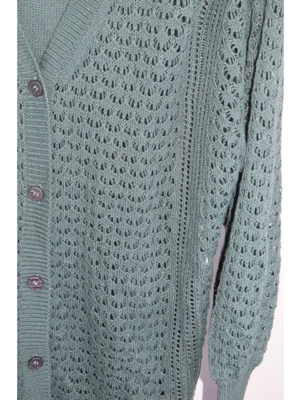 BloomChic Sage Green Crochet Knit Cardigan Open Weave Button Front Sweater 14-16 - Image 4