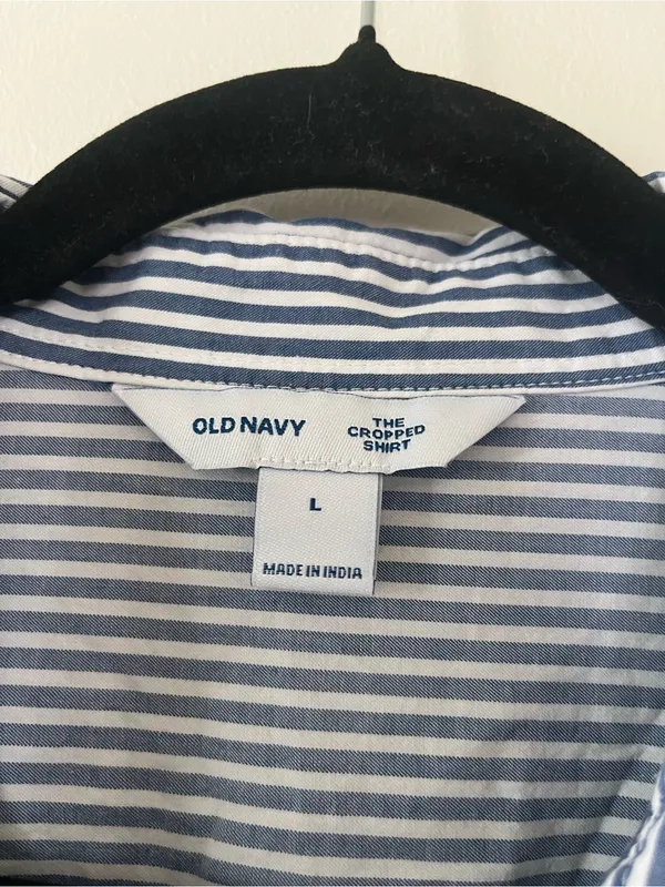 Old Navy Blue White Stripe 100% Cotton Shirt Large Coastal Nautical Preppy - Image 2