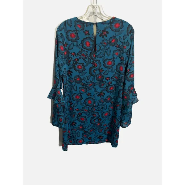 Hashttag in Trend Floral Shift Dress Womens S Teal Blue Ruffle‎ Bell Sleeve Mini - Image 6