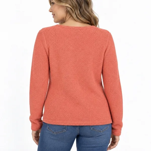 Vintage LL Bean Orange Chunky Knit Cotton Crew Neck Pullover Sweater SMALL - Image 2