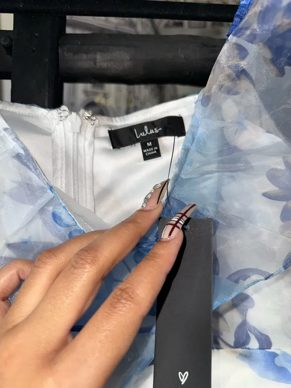Lulus Sweet Composure Blue Floral Organza Off Shoulder Midi Dress Medium New NWT - Image 10