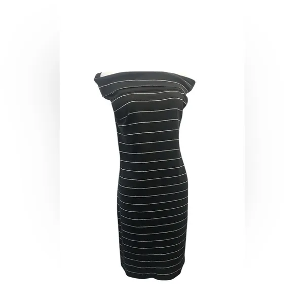 Lauren Ralph Lauren Black Metallic Stripe Off Shoulder‎ Dress Large Office Siren - Image 4
