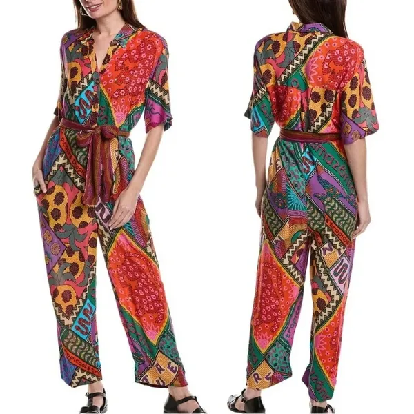 Farm Rio NWT Dotted Patch Scarf Colorful Bold Jumpsuit Size Small - Image 2