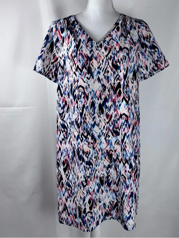 The Limited Ikat V-Neck Shift Dress Blue Pink Size Large NWT - Image 4