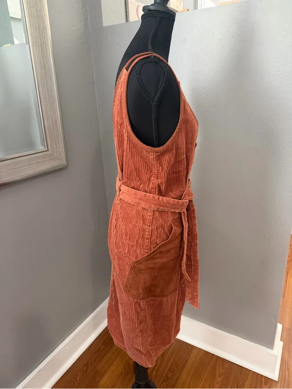 OAT Corduroy Button Front Granola Girl Boho Midi Dress Medium. Tie Wais - Image 6