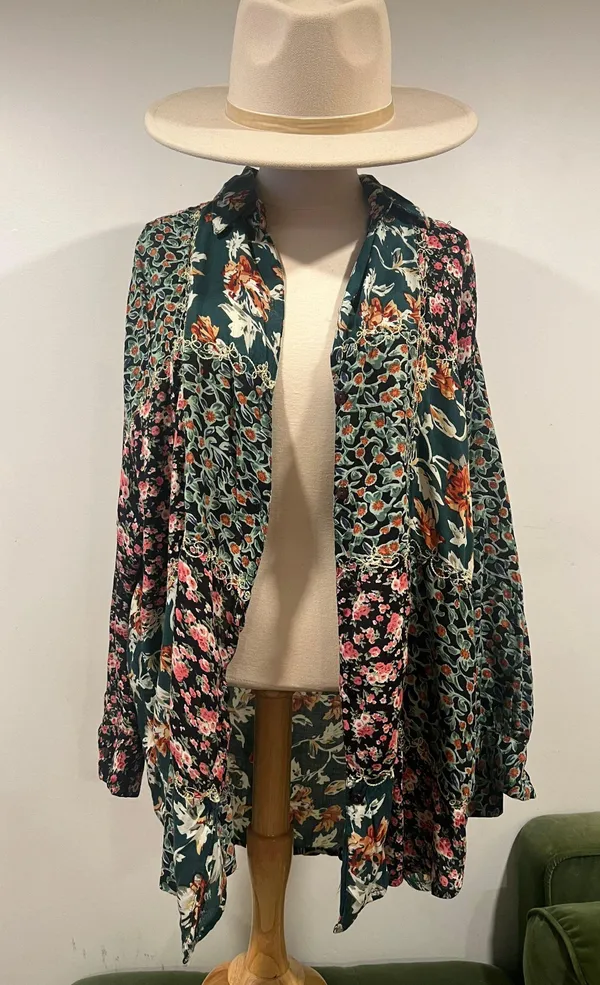 Vintage Women Floral Patchwork Blouse m Size L - Image 5