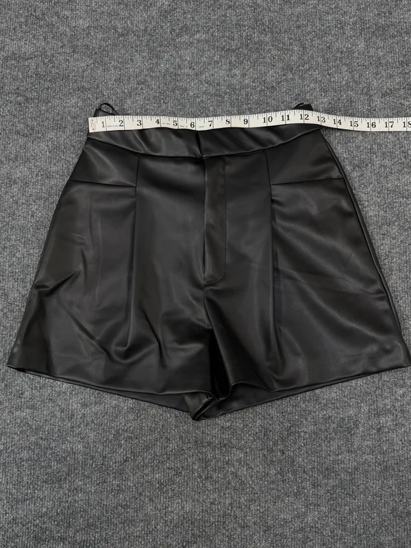 Zara Black Faux Leather high-waisted black tailored pleated shorts - Image 2